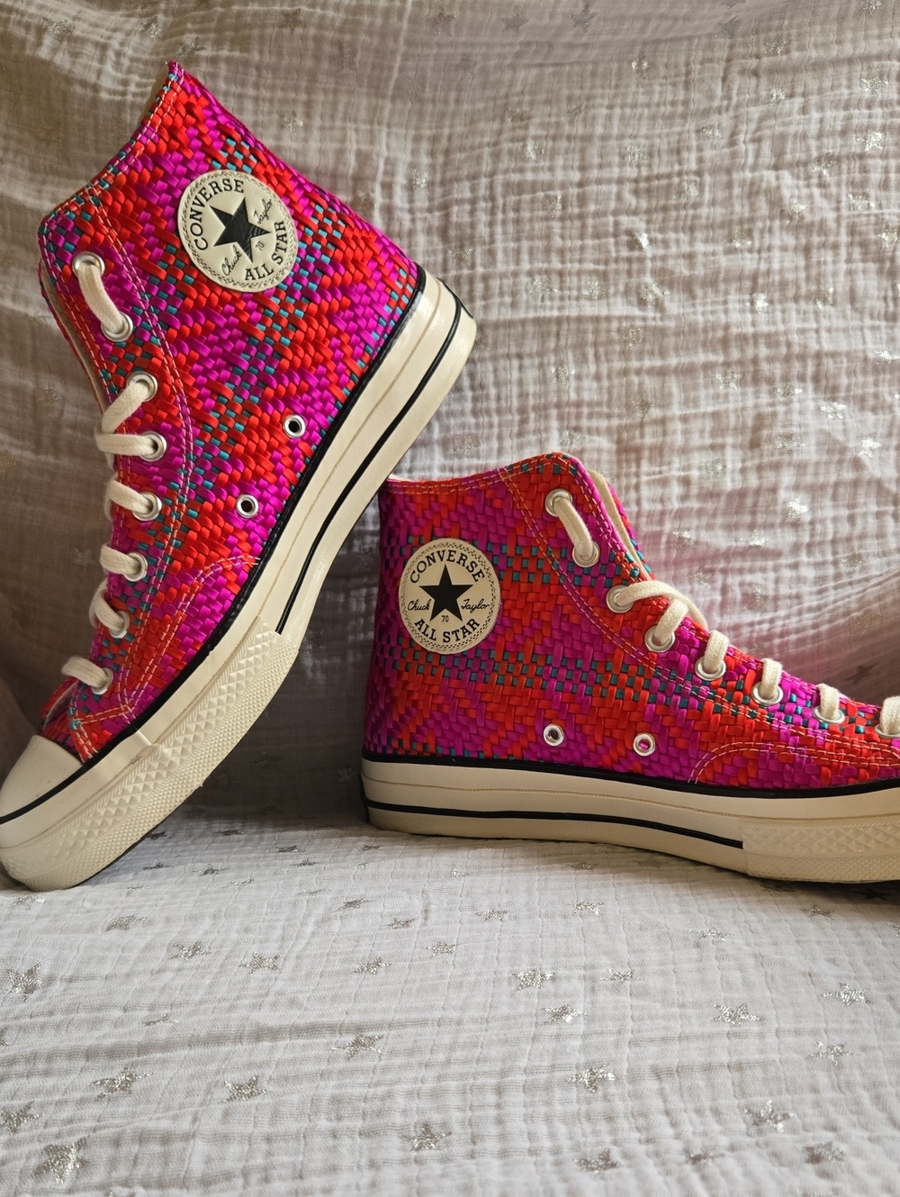 Converse High Top Sneakers - Pink & Red Woven